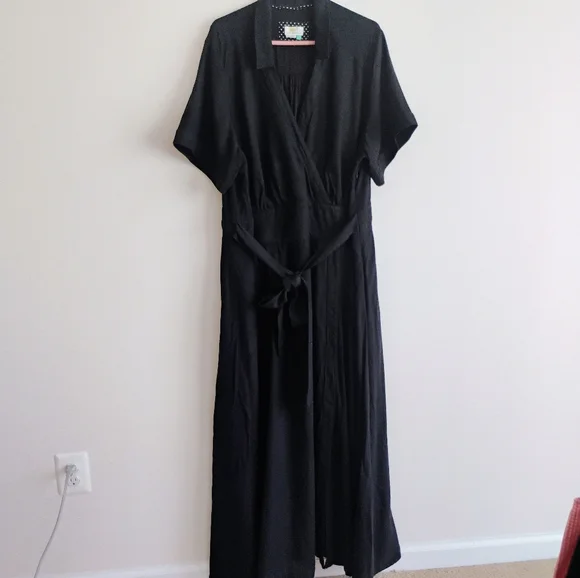 Anthropologie Black Janae Maxi Dress Lined Linen Blend Pockets Brunch Tea 3X - Picture 16 of 16